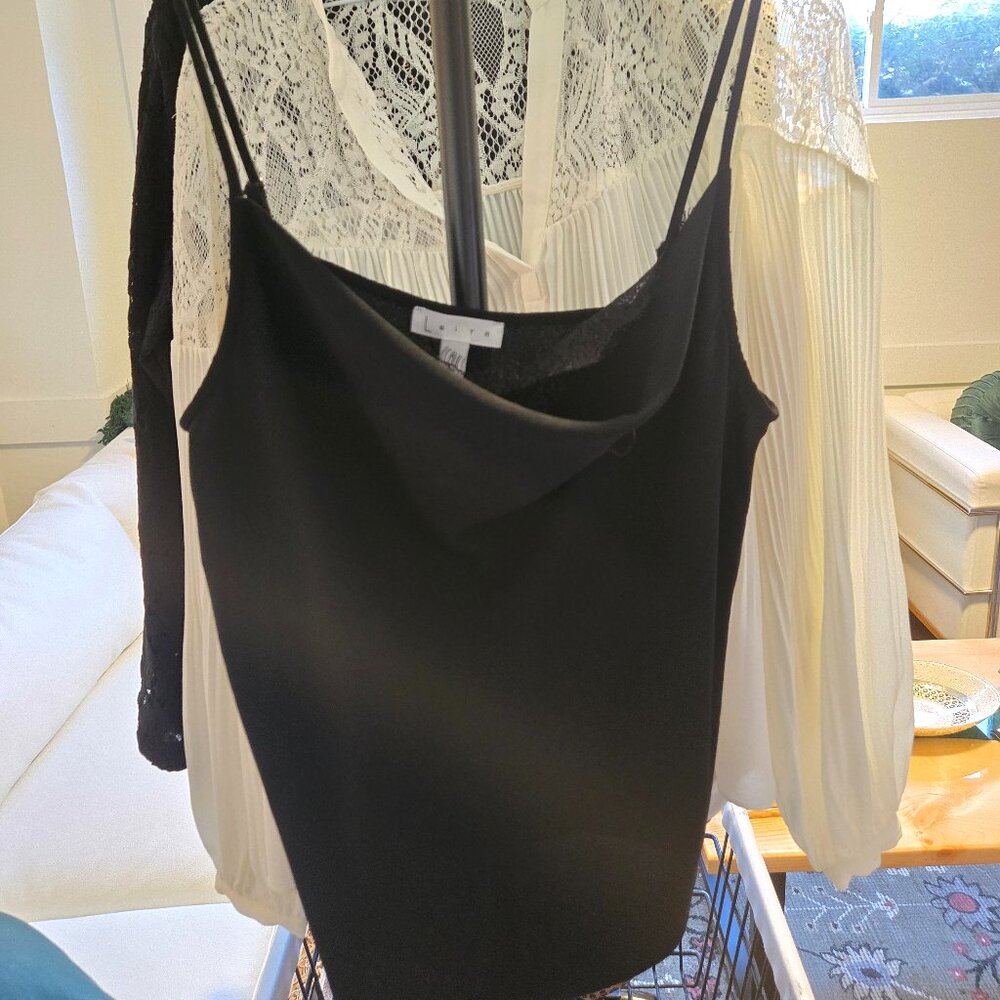 LEiTH Black Cami with cowl neck and lace detail